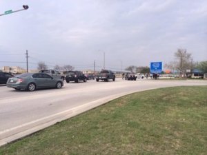 A reporter with CNN affiliate KCEN snapped this photo showing stopped traffic near the main gate of Fort Hood, Texas following an apparent shooting Wednesday, March 2, 2014.