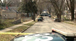 Kansas City Missouri Police patrol a neighborhood during an OP 100 standoff on Sunday morning. (WDAF)