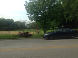 KCMO Police at Blenheim Park, the scene of a shooting involving an officer and a man wielding a sword on Thursday, July 9, 2015.