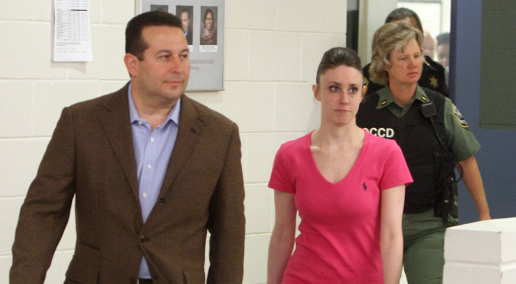 ORLANDO, FL - JULY 17: Casey Anthony leaves with her attorney Jose Baez from the Booking and Release Center at the Orange County Jail on July 17, 2011 in Orlando, Florida after she was acquitted of murdering her daughter Caylee Anthony, it was unknown where Casey Anthony was going after the release. Photo by Red Huber-Pool/Getty Images