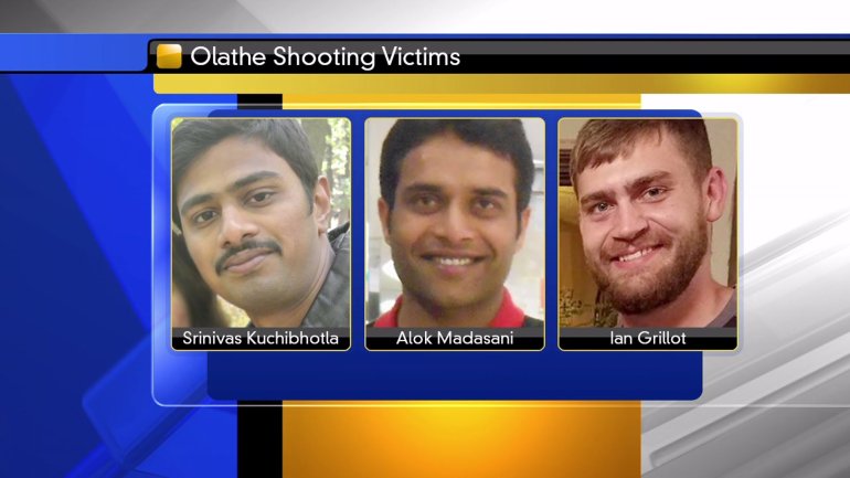 Victims shot at Austins Bar & Grill on February 22: Srinivas Kuchibhotla – Alok Madasani – Ian Grillot. Srinivas Kuchibhotla was killed. 